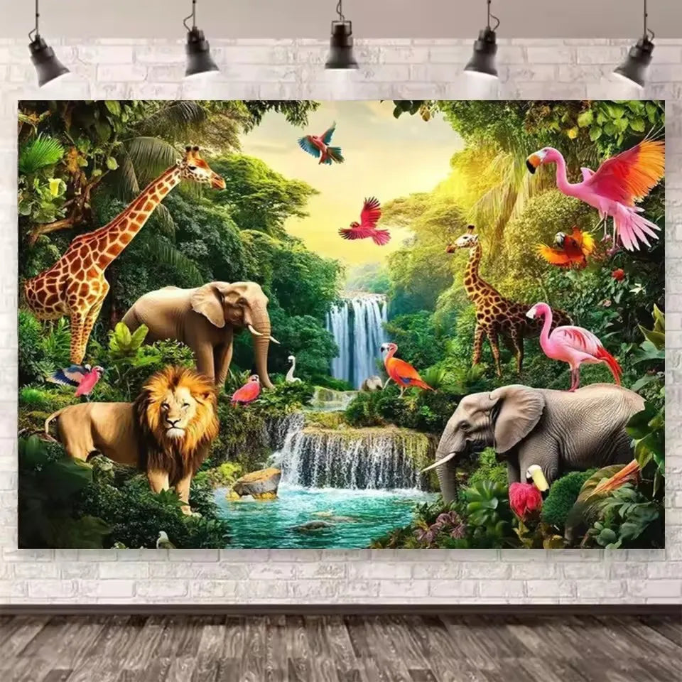 Jungle Forest Paradise Large Size, 5D Elephant Lion Giraffe Diamond Painting, Embroidery.