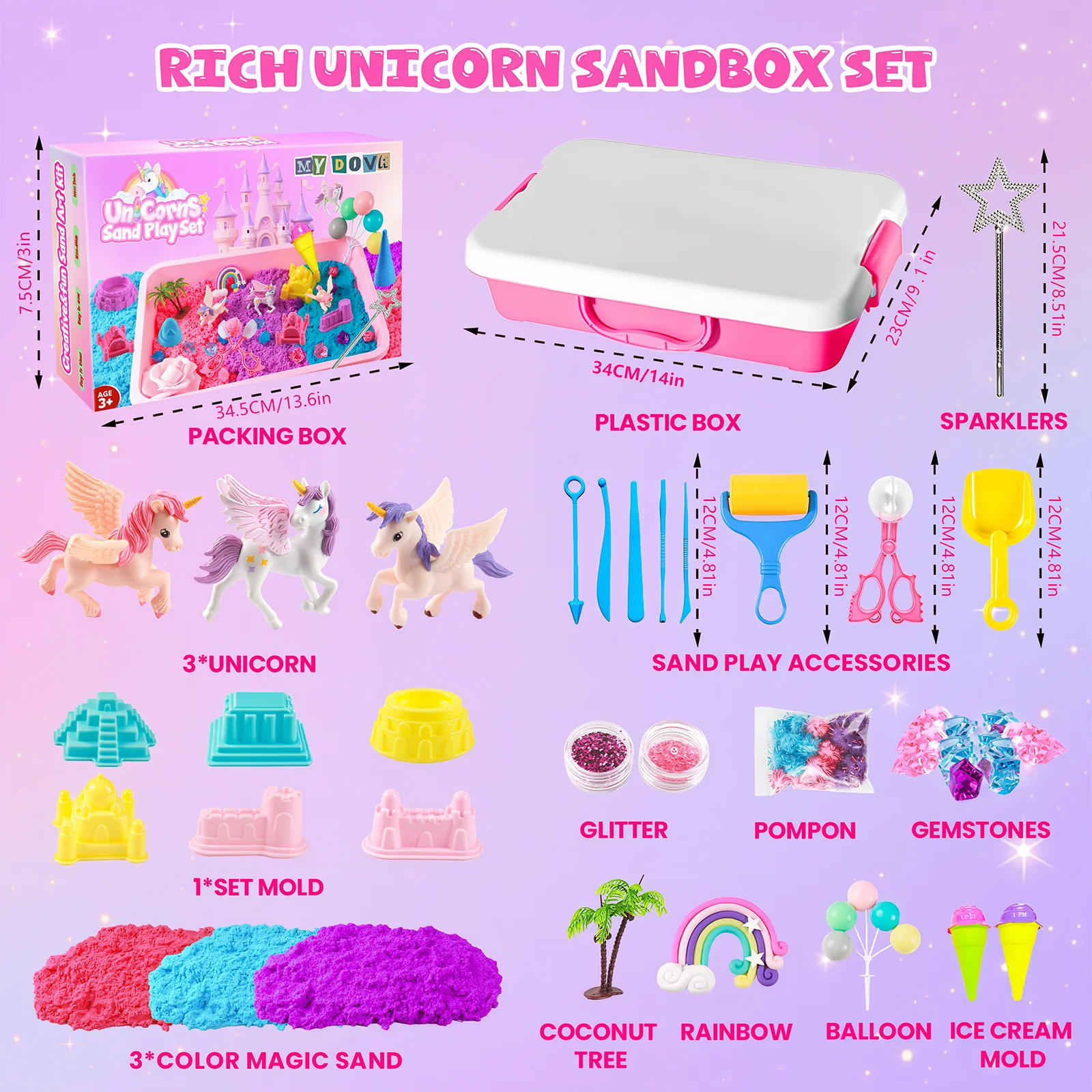Unicorn Sensory Bin for Girl, Magic Sand