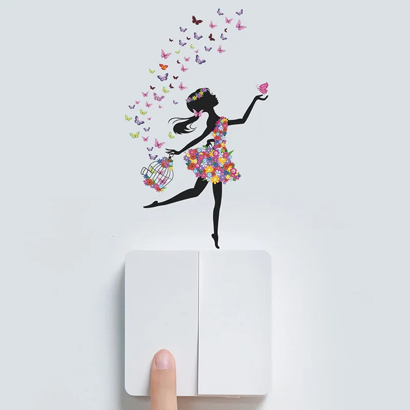wall stickers switch Butterfly girl children's room, mural Self-adhesive Wall Decals