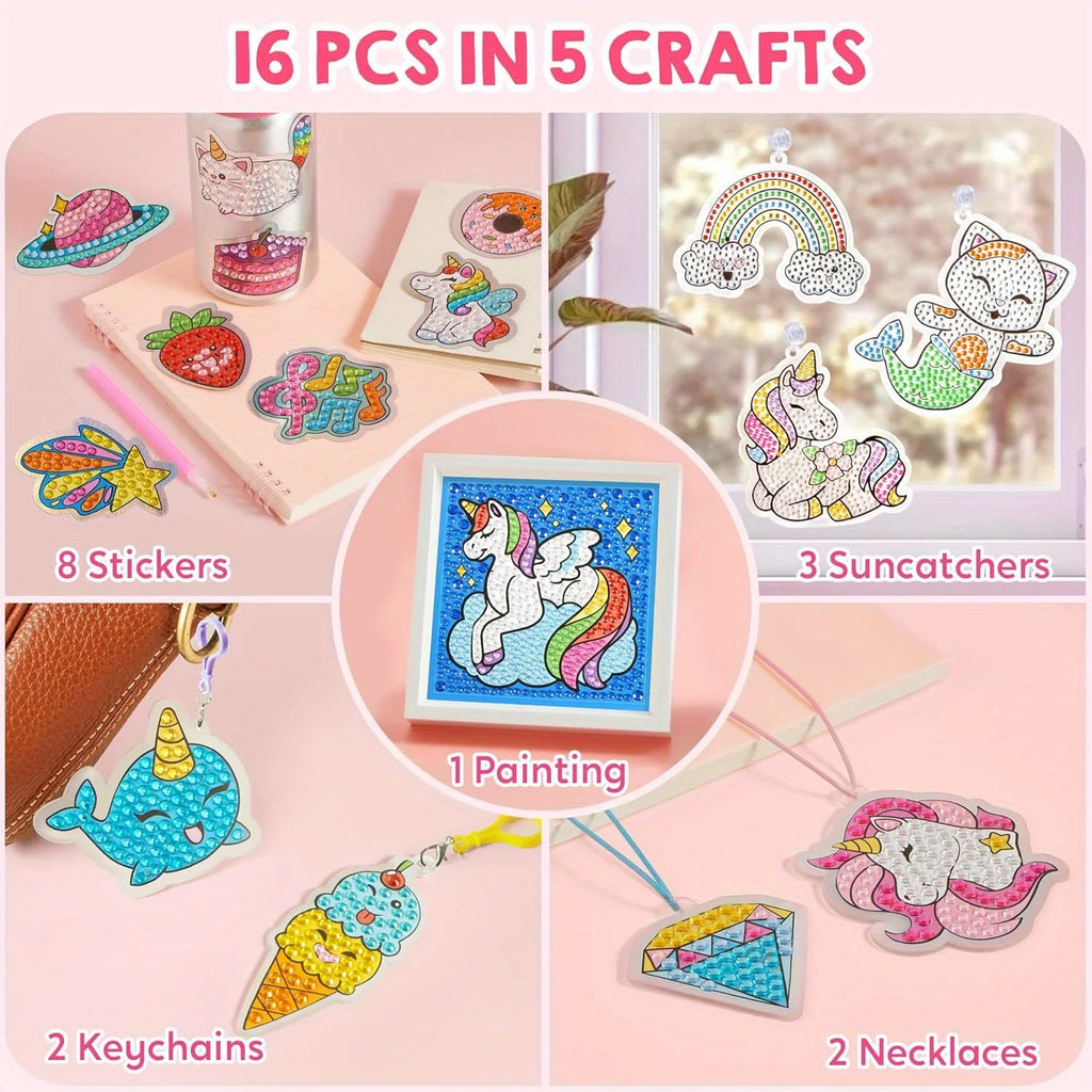 16 Projects Gem Painting Kits Diamond Gem  with 5D Gem for Girls Ages 6-12