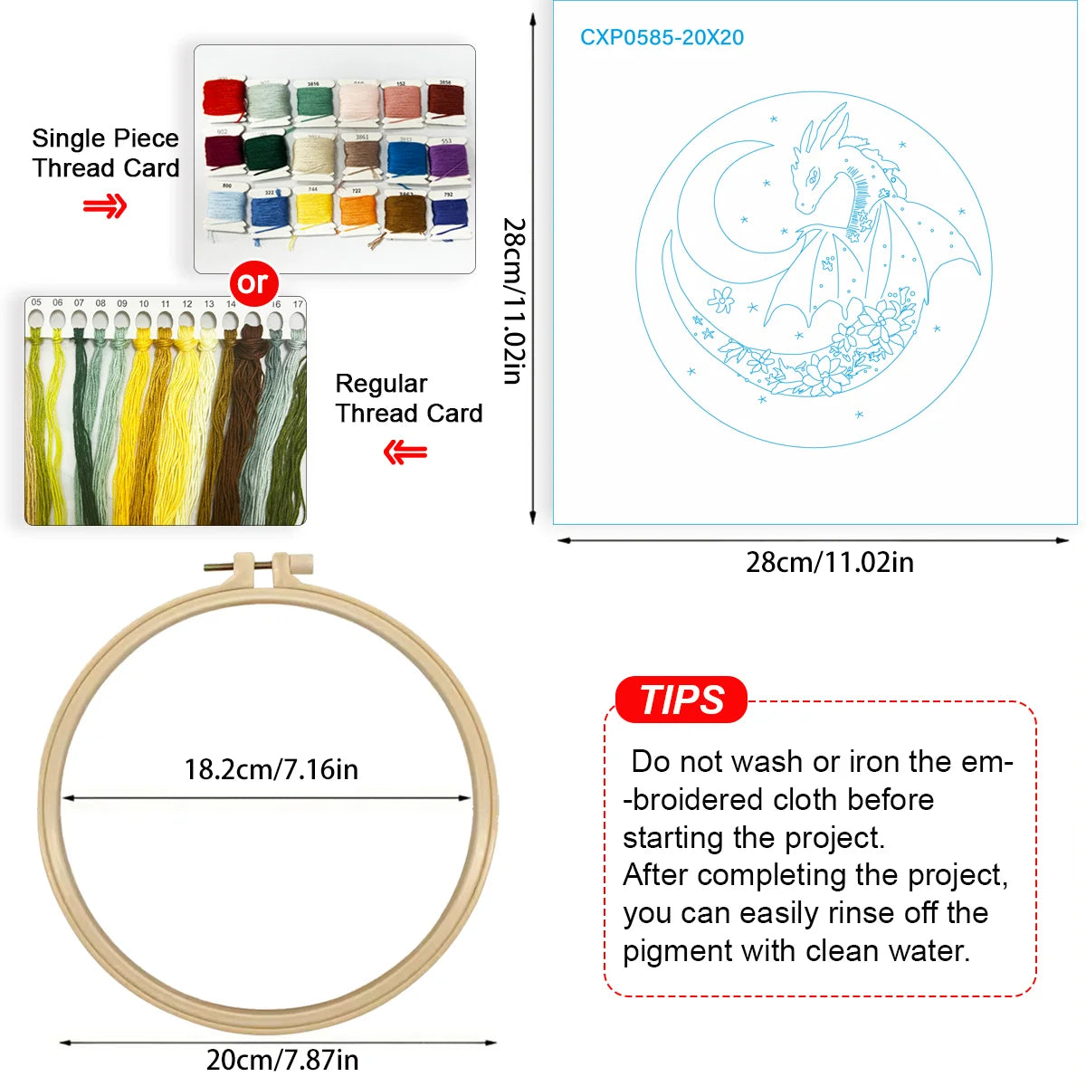 1pc 20X20CM/7.87inch The Dragon and the Moon Embroidery Starter Kit