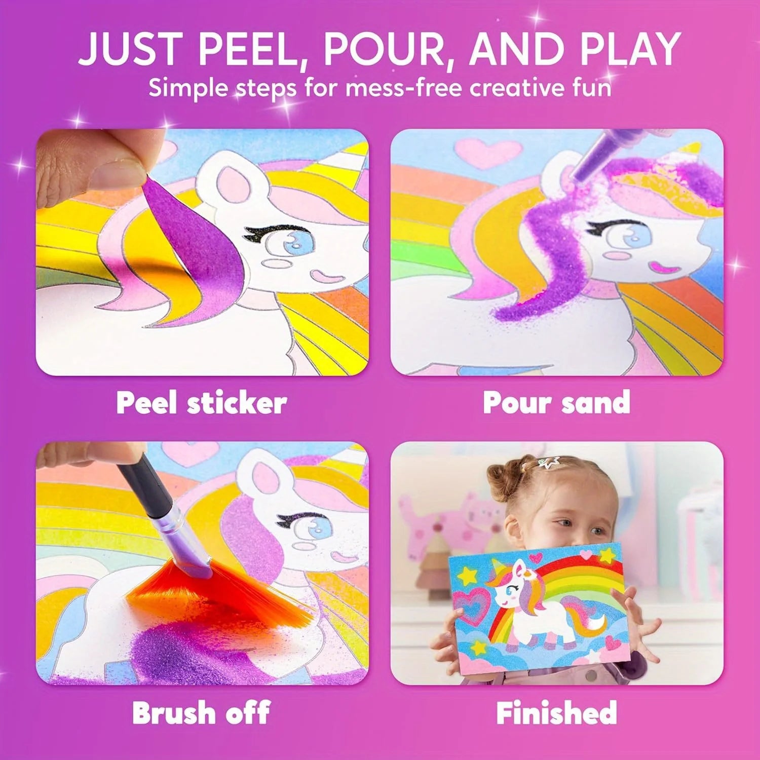 Kid Glow Sand Art Kits Glow in The Dark Sand Painting with 14 Colors