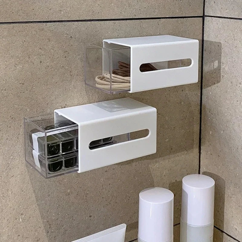 Wall Mounted Storage Box Bathroom Cosmetic Cotton Swabs,  Jewelry .