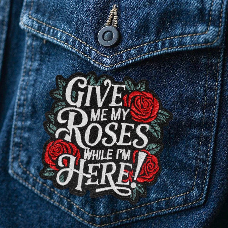 3-Pack of Iron-On Patches with the Text "Give Me My Roses!"