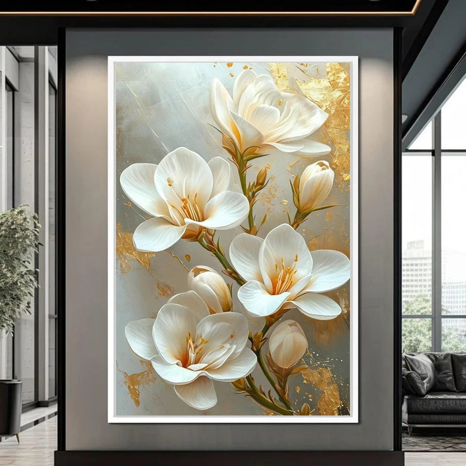 Diamond Embroidery, Diamond Painting Golden White Flowers Picture Golden White Flowers.