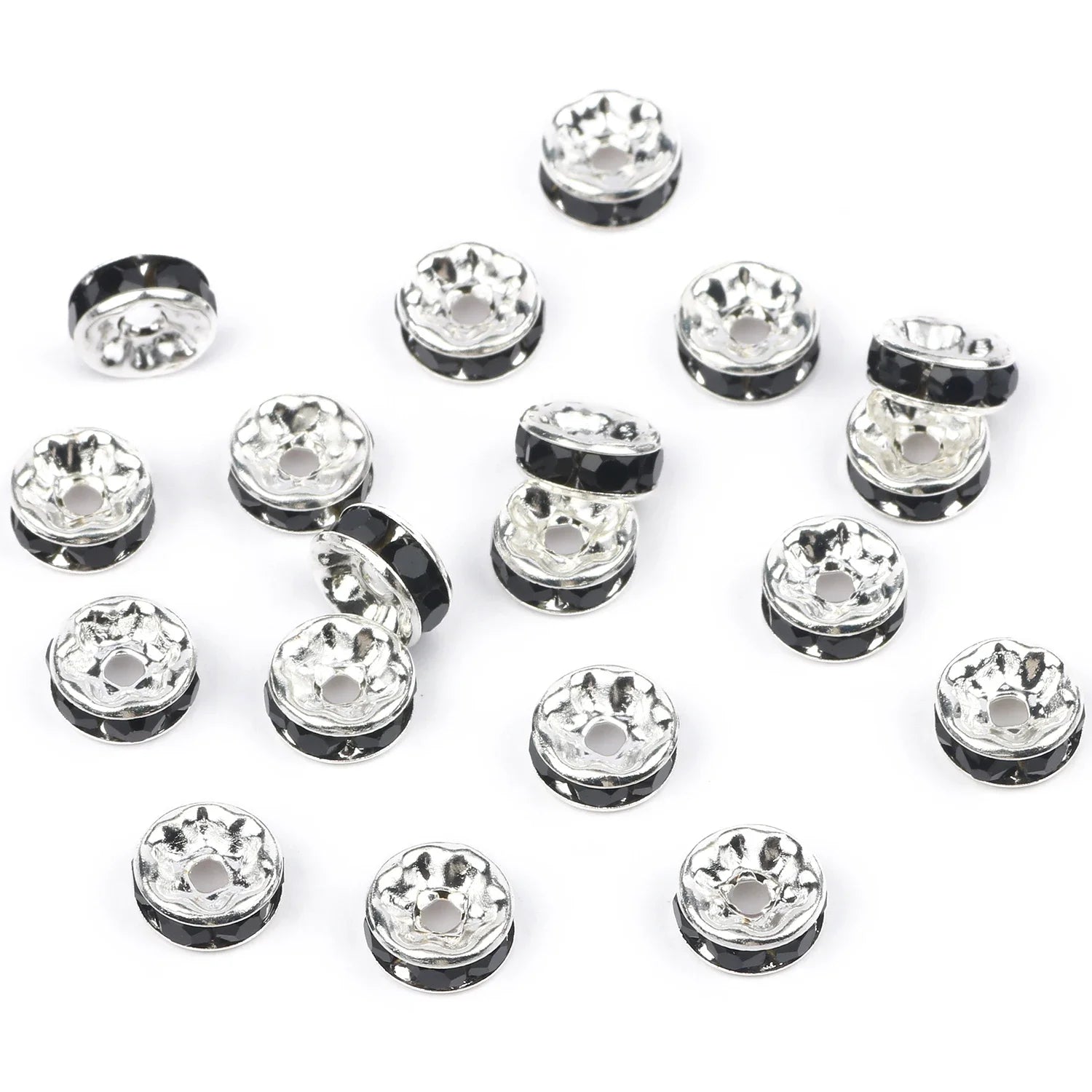 50pc/Lot 6mm 8mm 10mm AB Color  Rhinestone Ball Shape Loose Beads Metal Crystal Beads