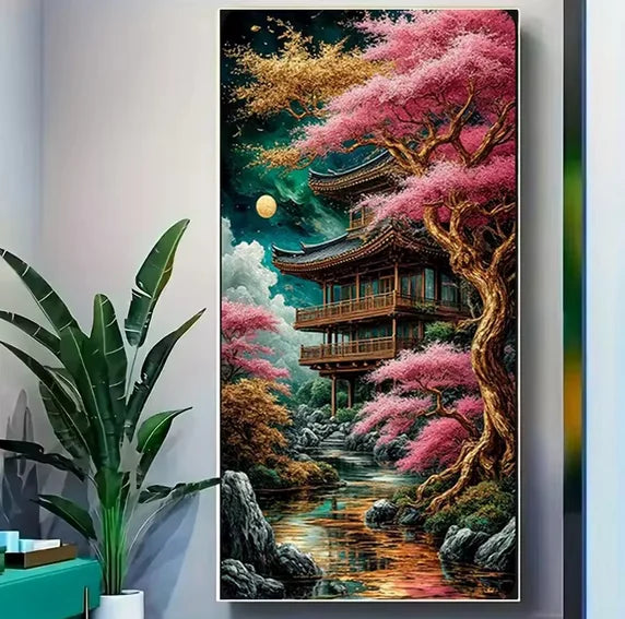 Diamond Painting Kits , Moon Night Cherry Blossom 5D Diamond Art Kits