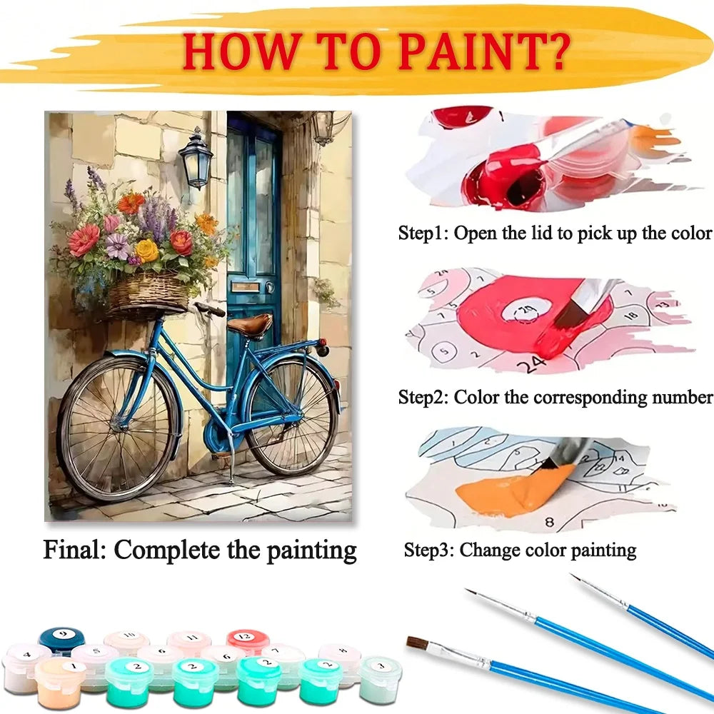 Flower Bicycle Paint By Numbers For Adult Floral