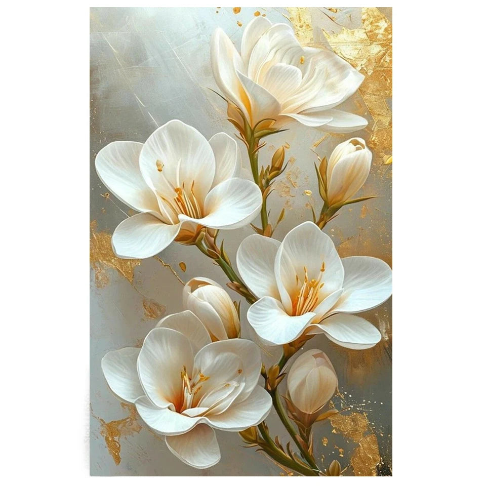 Diamond Embroidery, Diamond Painting Golden White Flowers Picture Golden White Flowers.