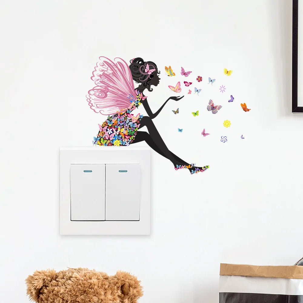 wall stickers switch Butterfly girl children's room, mural Self-adhesive Wall Decals