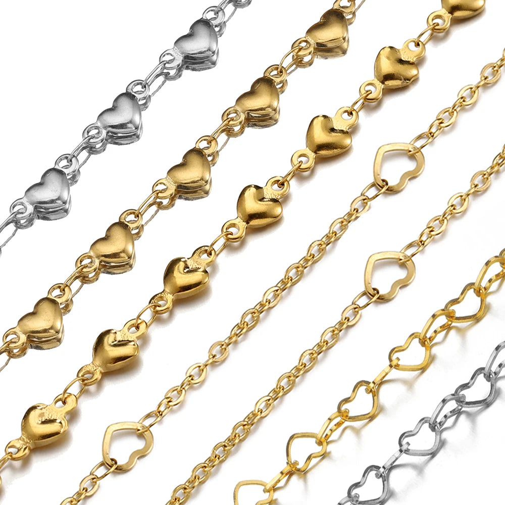 1Meter 4mm 5mm Stainless Steel Gold Color Love Heart Link Chain