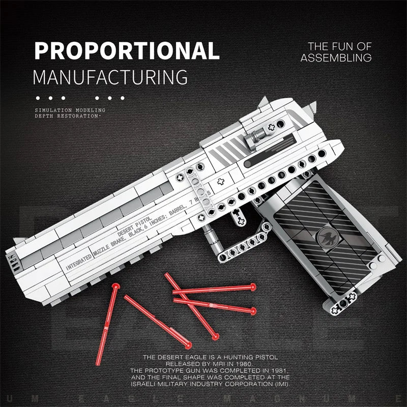 Realistic Pistol Model with Detachable Magazine & Firing Function, DIY Toy Gift