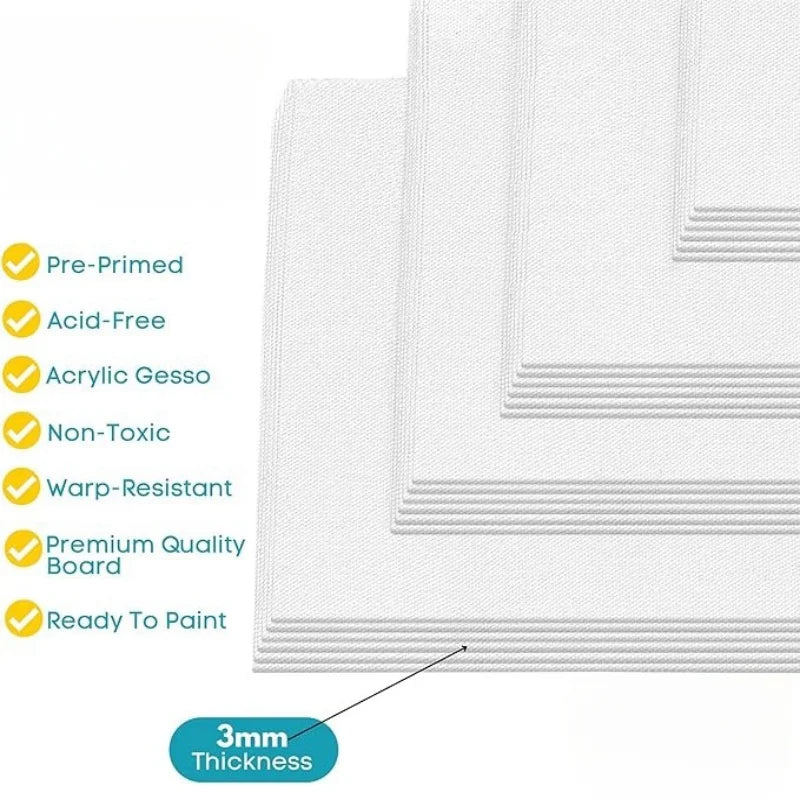 6pcs Canvas Board For Painting Cotton Blank Primed White
