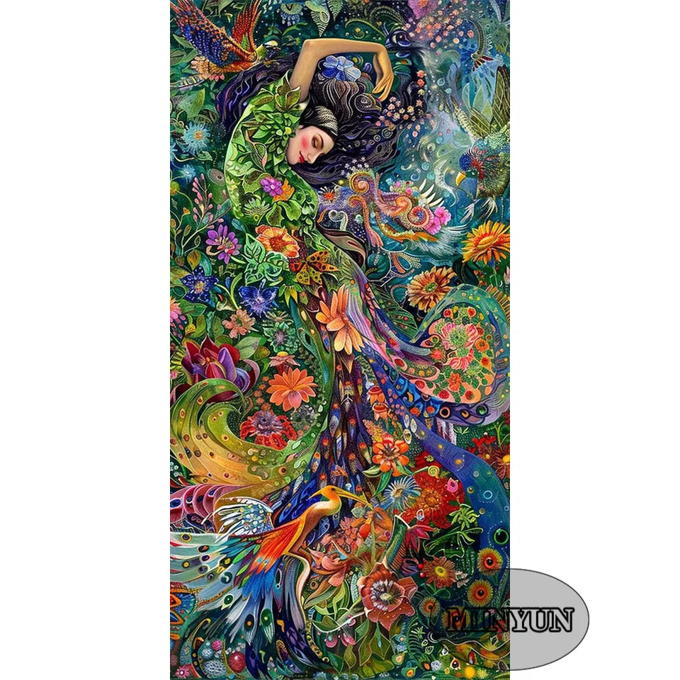 Diamond Painting Art DIY Mosaic Women Flower and Bird Embroidery Cross Stitch 5D Round Square Rhinestone Home Wall Decoration