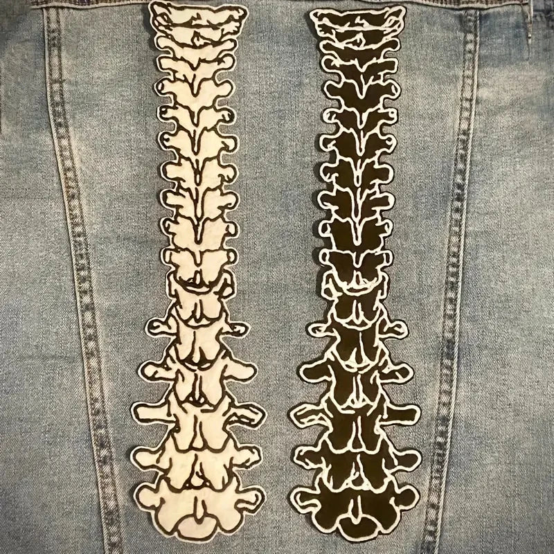 1 Pair Ertebra Backbone Embroidered Patch, Punk, Gothic Badge