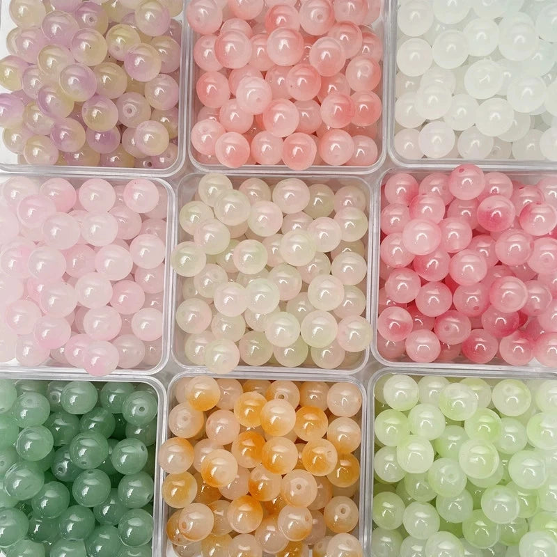 50pcs 8/10mm Dual Color Glass Round Loose Spacer Beads Jewelry Making
