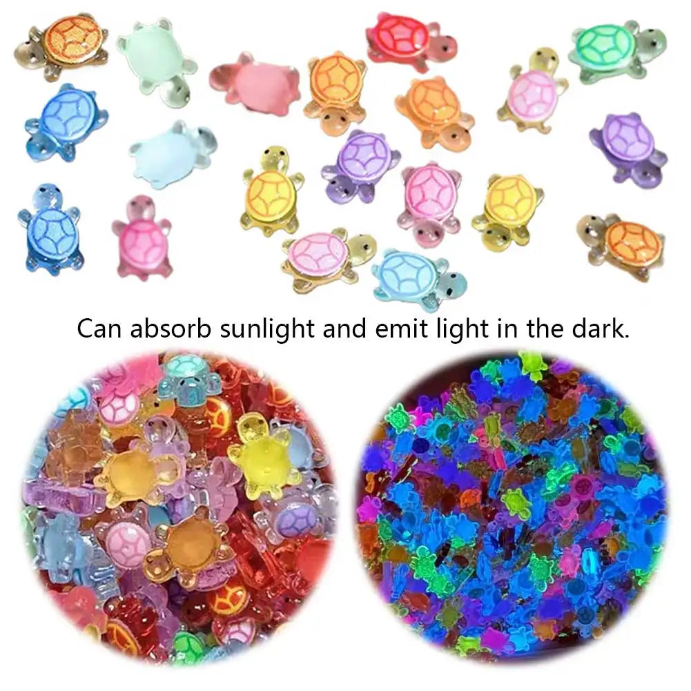 100Pcs Mini Resin Turtles Night Glow Turtle Figurines Realistic Tiny Turtles Acrylic Small Animals Figures for Micro Landscaping