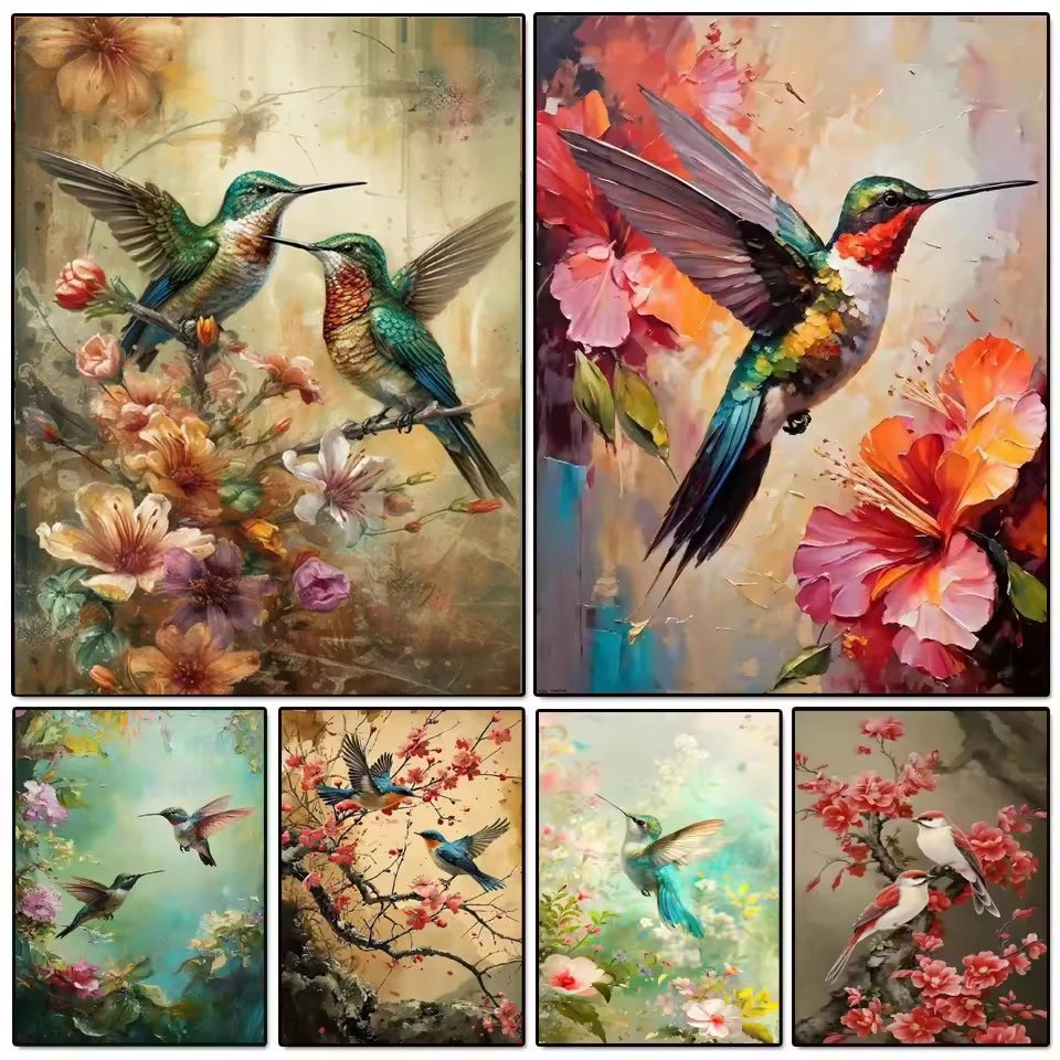 5D Diamond Painting Set Hummingbird Flower Bird Art Embroidery Home Wall Decoration Gifts.