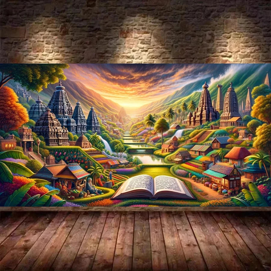 Sunset Village Scenery Large Size DIY Diamond Painting Tree of Life House 200x100cm