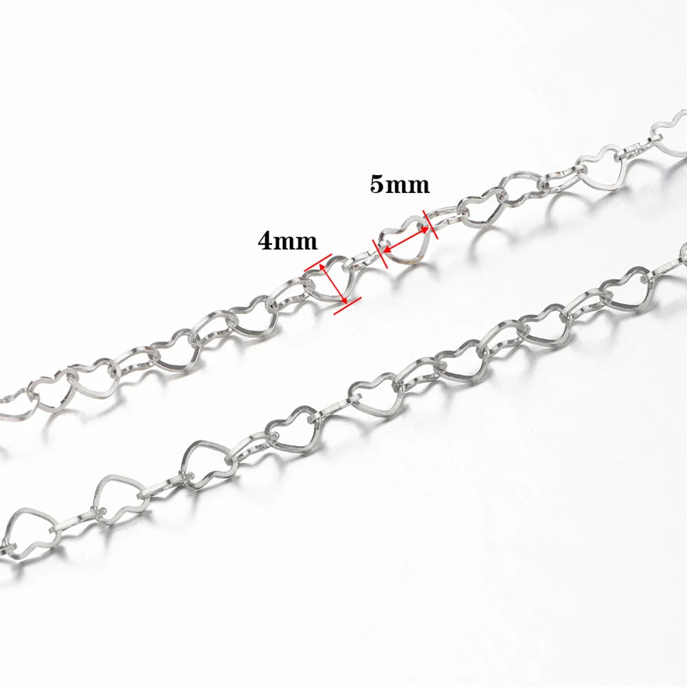1Meter 4mm 5mm Stainless Steel Gold Color Love Heart Link Chain