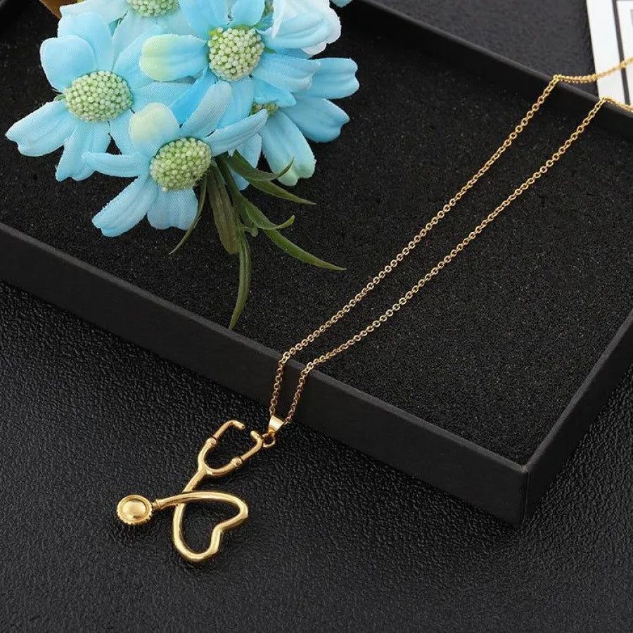 Hot Selling  Titanium Steel Necklace Creative Nurse Stethoscope Titanium Steel Necklace