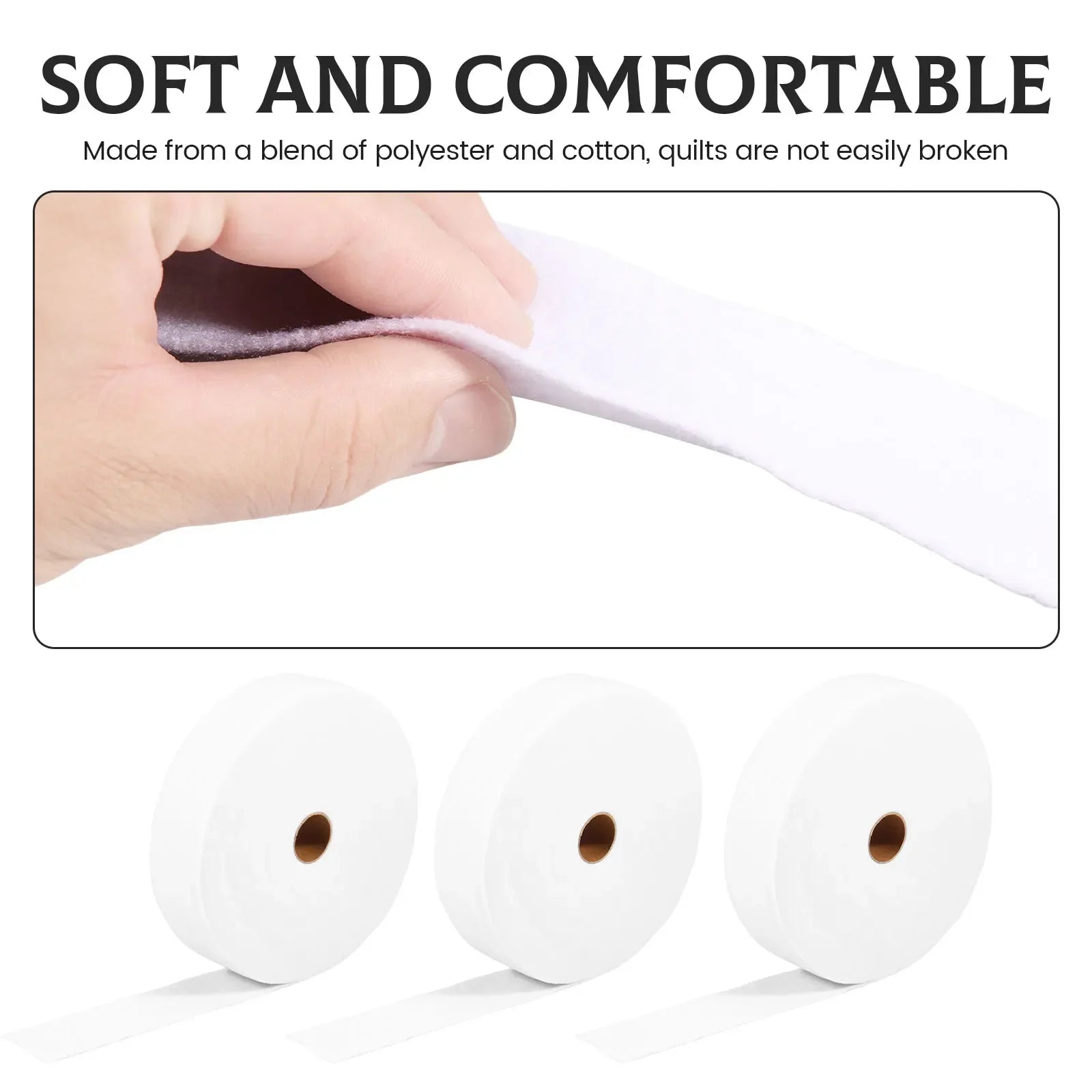 3 Rolls Jelly Roll Batting Strip 2 1/4 Inch Cotton Blend Batting on a Roll, Flexible