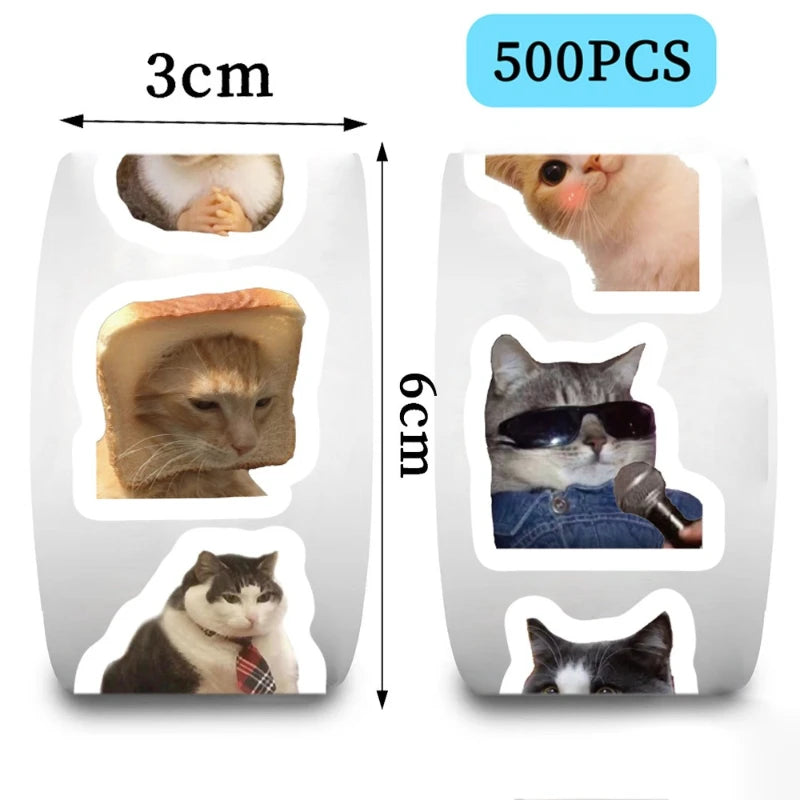 2 types cartoon roll-on stickers, 500 stickers each, cat stickers, DIY journal materials,  seal stickers