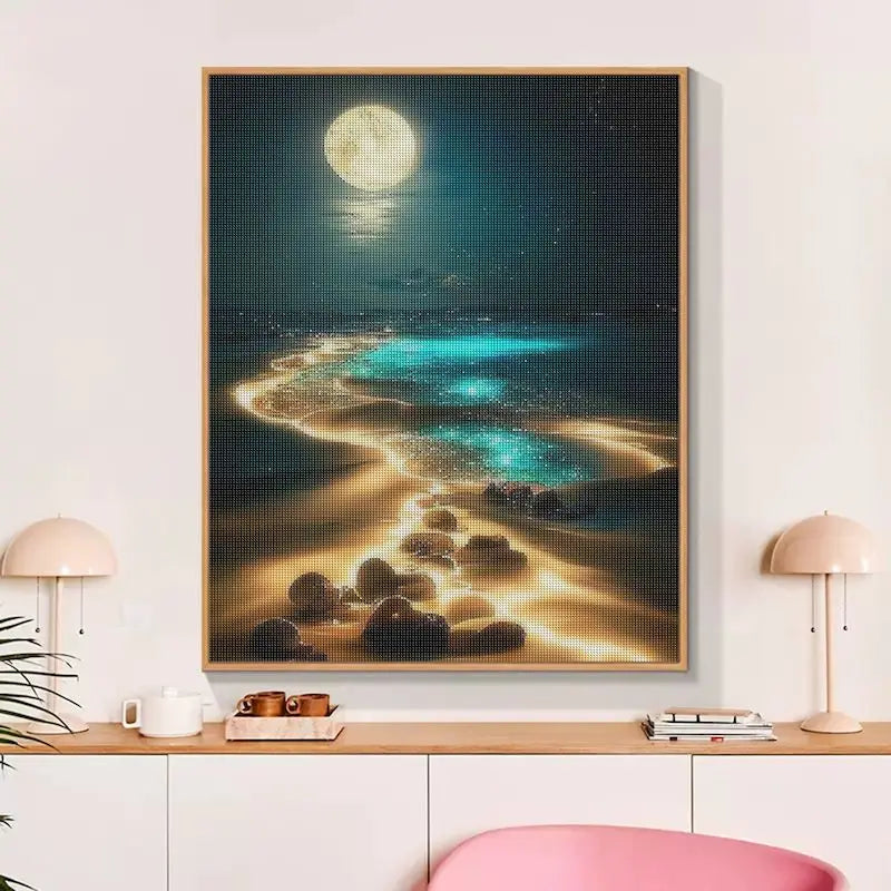 5D DIY Diamond Painting Moonlight Beach Diamond Art Kits.