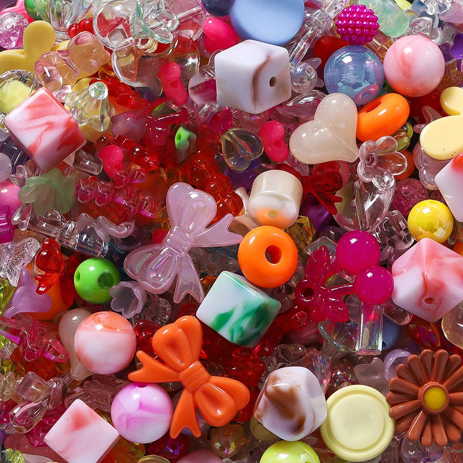 40g/lot Mixed style Flowers Heart Colorful Acrylic Beads