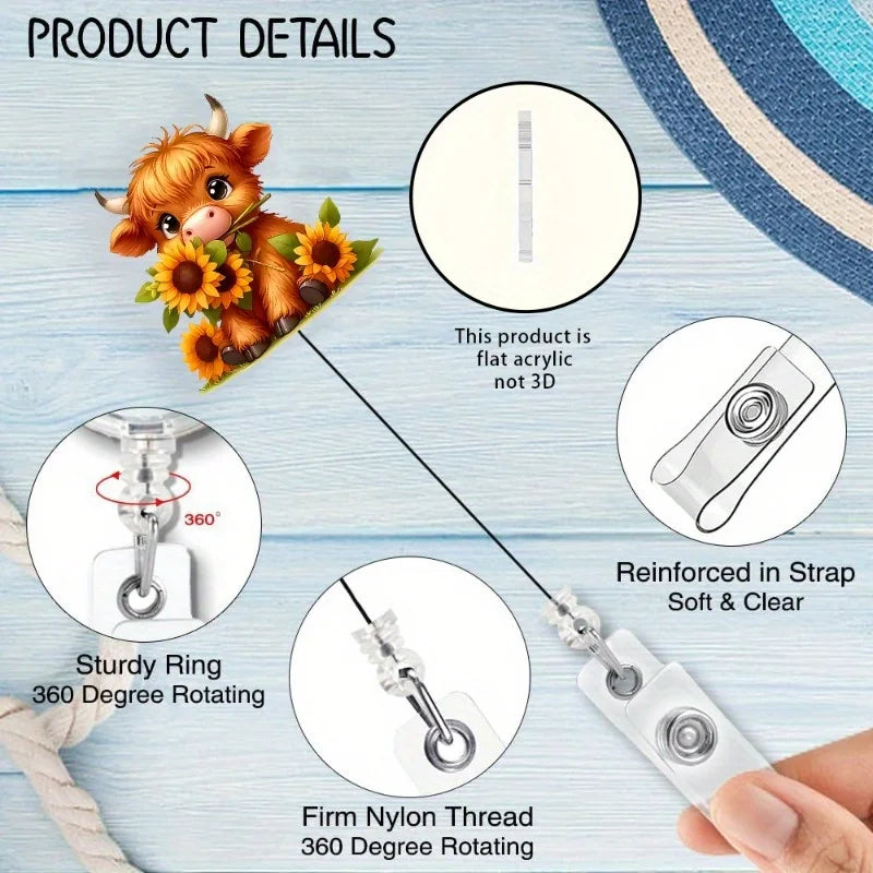 Cute cow retractable badge clip, perfect for nurses, medical staff, and office workers.