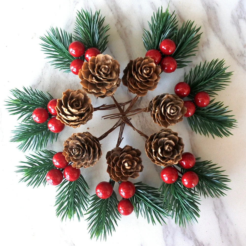 10pcs Artificial Pine Cones & Red Berries'