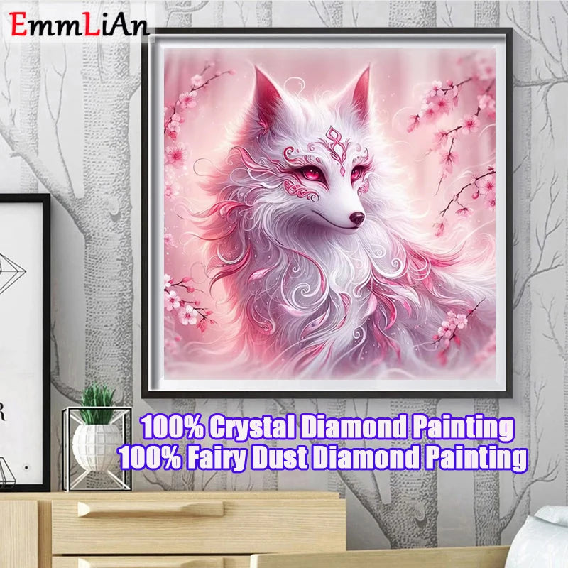 Pink Fox Full Crystal Diamond Embroidery. Animal Fairy Dust Drill Diamond Painting Cross Stitch Kits