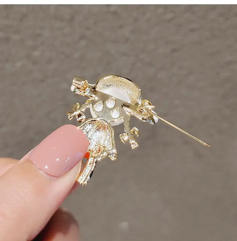 Small Cute Little Girl In Black Dress Nurse Brooches Rhinestone Crystal Brooch Pin Drop Oil Corsage Clothing Coat Jewelry