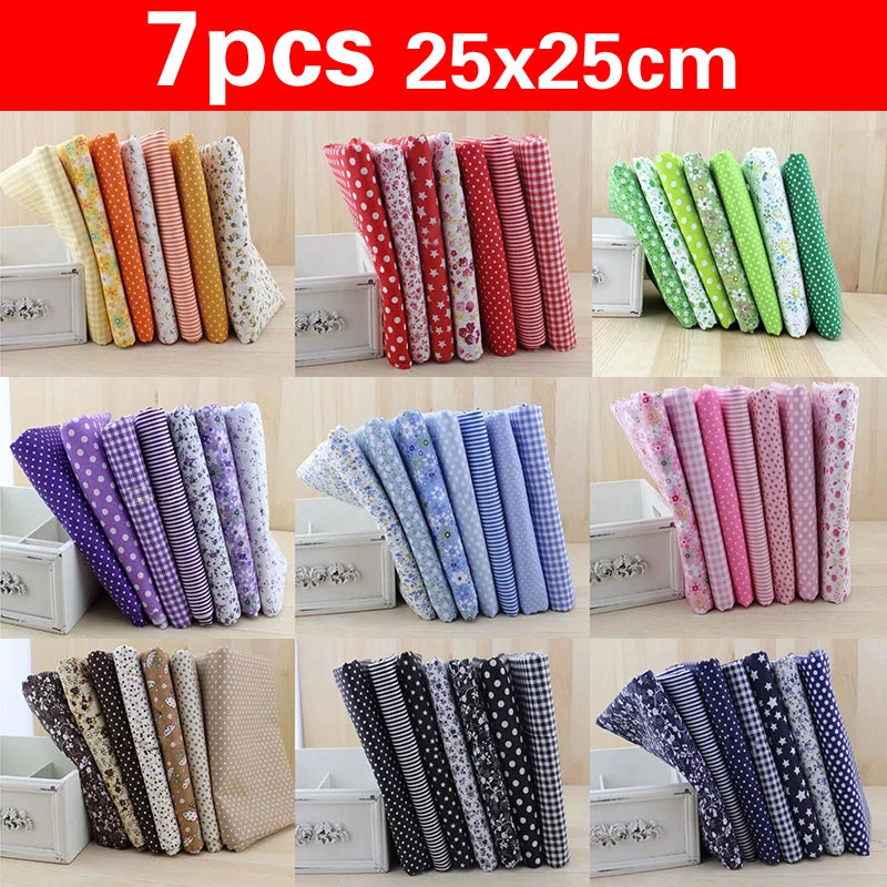 7pcs 25*25cm Square Crafts Cloth 100% Cotton Fabric Print Cloth