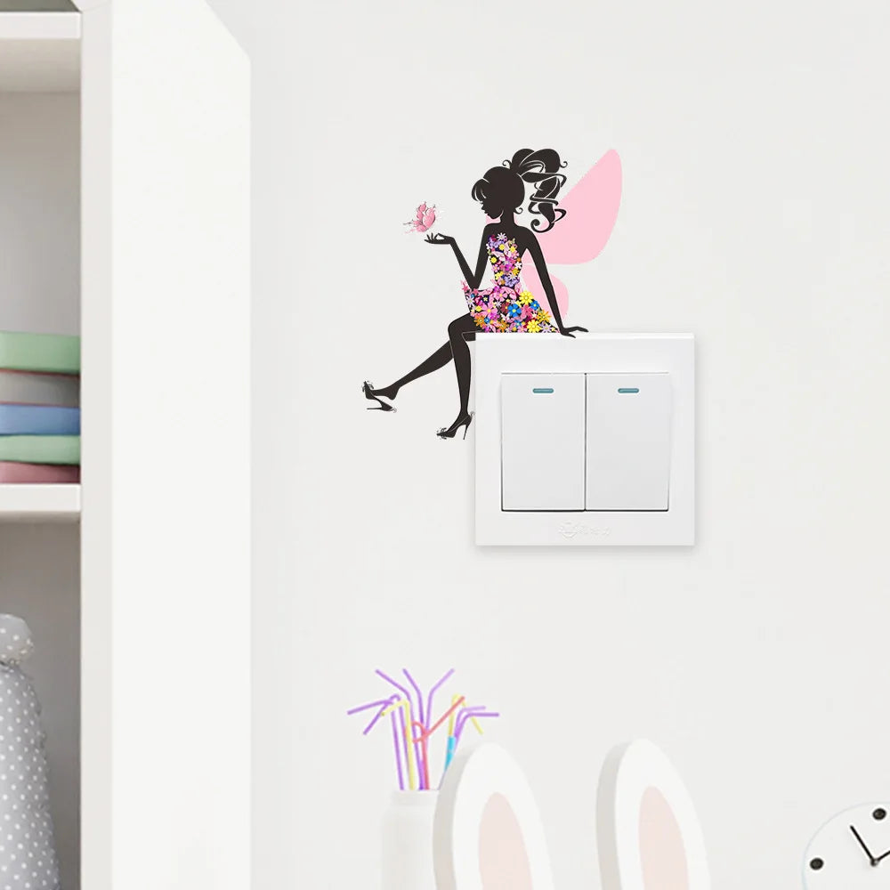wall stickers switch Butterfly girl children's room, mural Self-adhesive Wall Decals