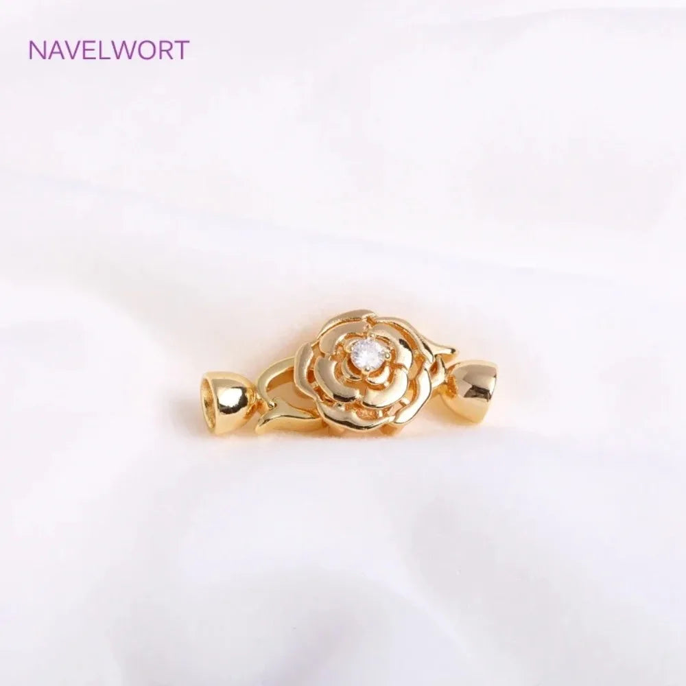 DIY Jewelry Accessories Inlaid Zircon Pearl Clasps Connectors 18K Gold Plated Pearl Clasps Fastener For Necklace Making Findings