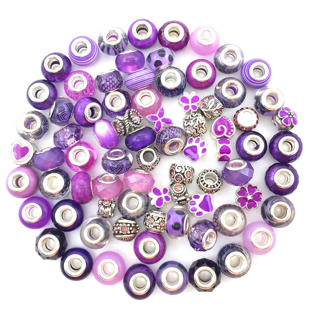 80 Pcs Large Hole Assorted Purple Resin Imitation Glass Beadsfor DIY Jewelry Making,