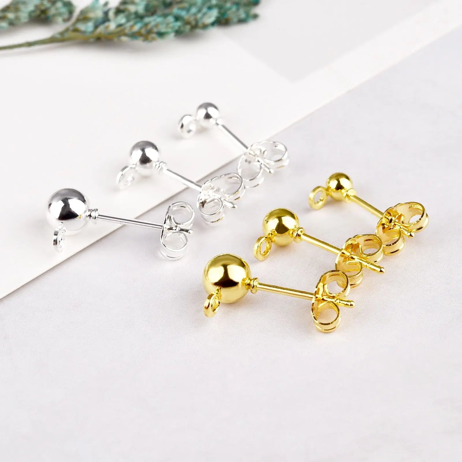 50pcs/Bag 925 Silver Stainless Steel Earring Studs Blank Post Base Pins With Earring Plug