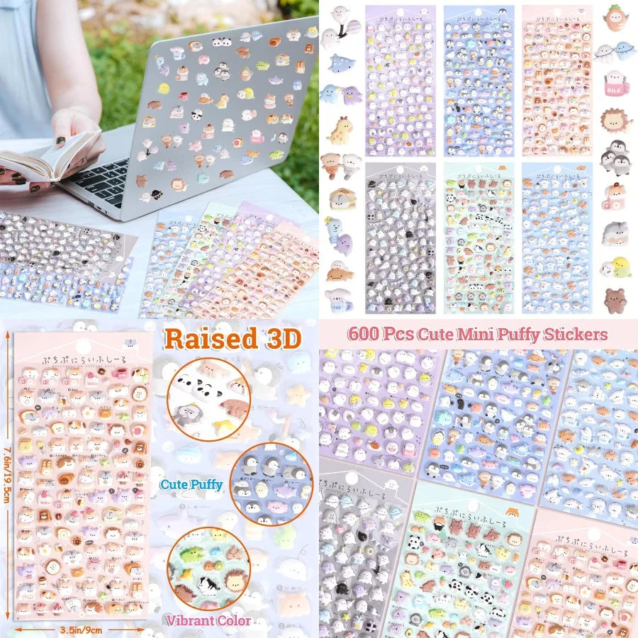 600+ Cute Mini Puffy Stickers - great for teens laptop, phone cases or glass cases and school supplies. Set for Girls Adults
