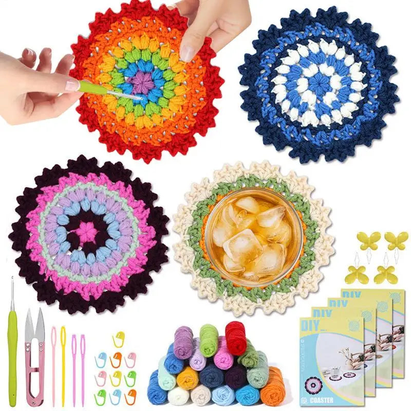 Crochet Set Crochet Kit For Beginners Coaster, With Crochet Yarns