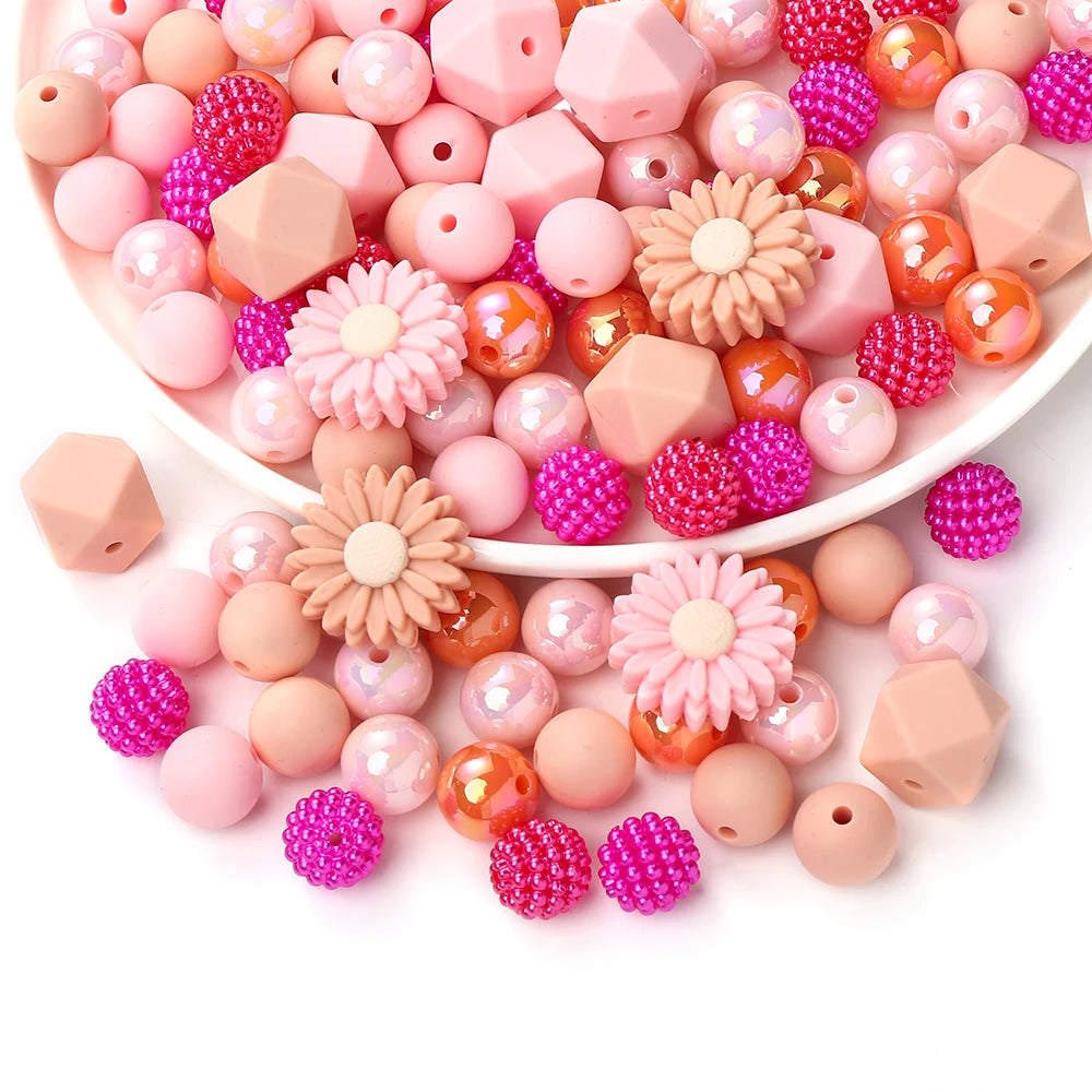 70Pcs Daisy Silicone Bead Set Multi-Shape for Pens Lanyard Keychain Bracelet Making
