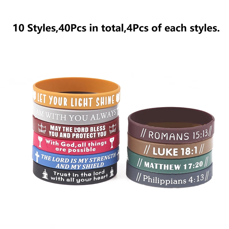 40pcs Inspirational Bible Verse Silicone Bracelets Faith-Based Wristbands