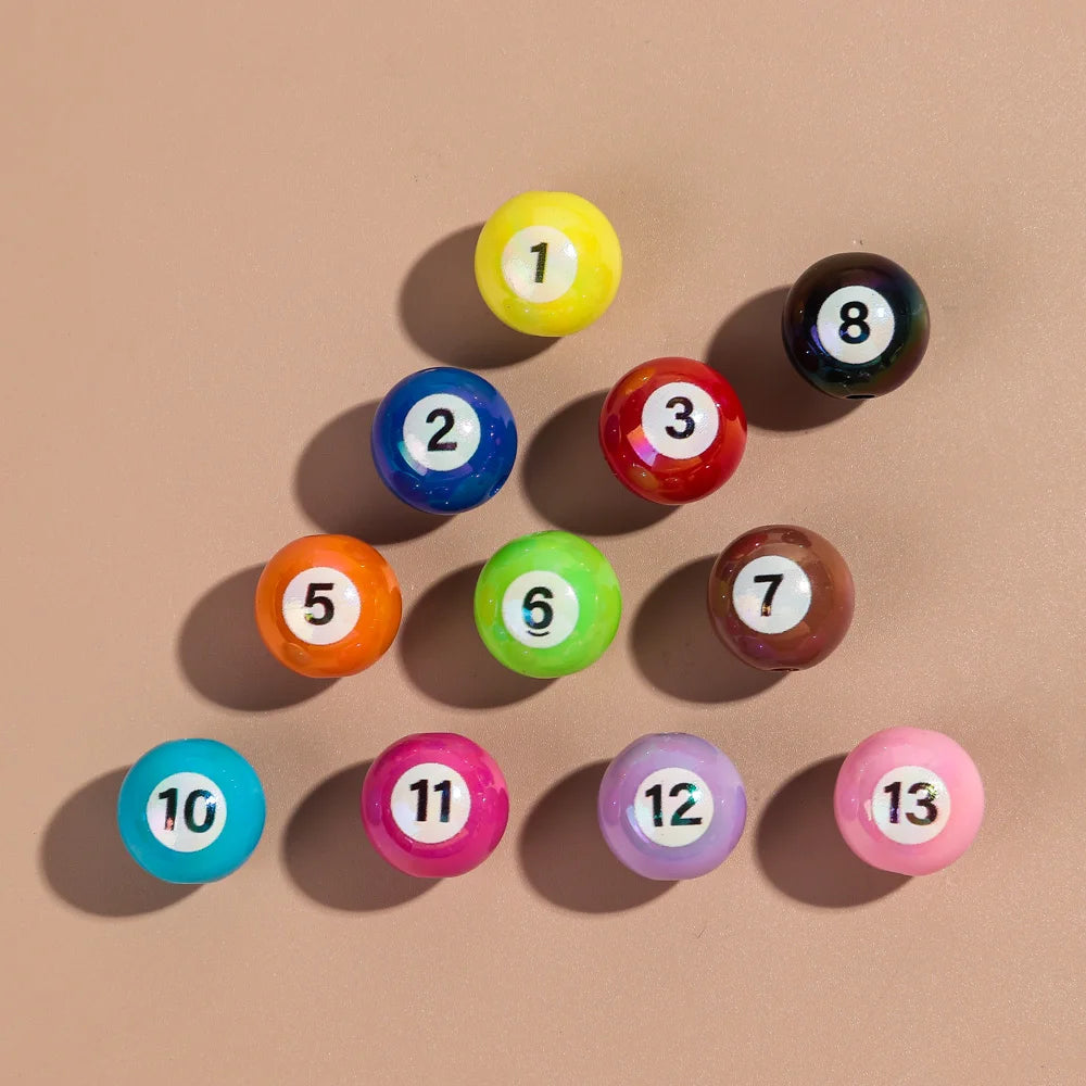 20pcs Iridescent Acrylic 16mm Round Digital Billiards Loose Bead for DIY Bracelet Necklace Keychain Jewelry Making Accessories
