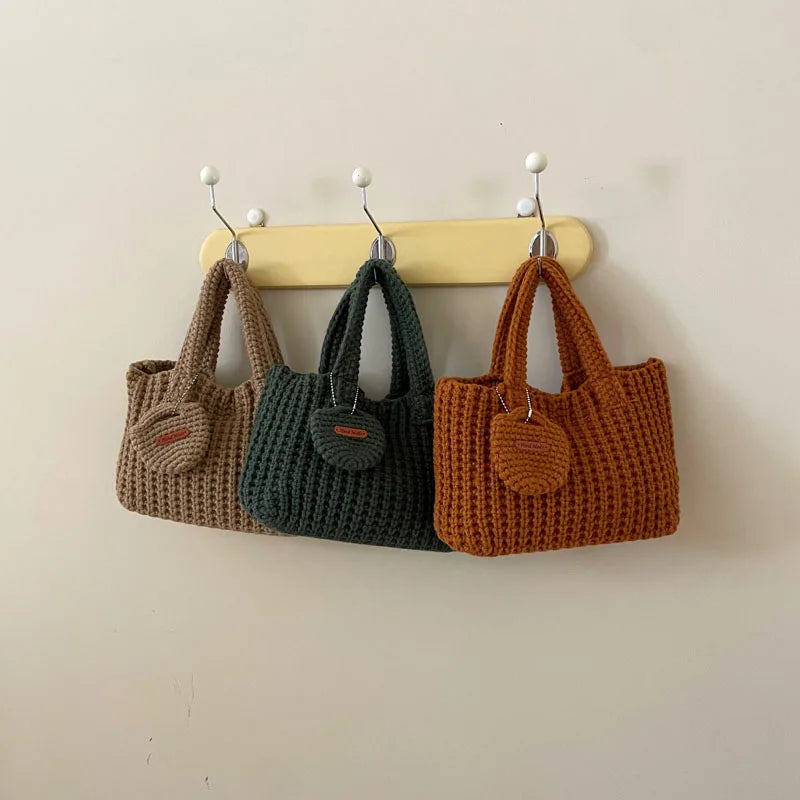 Crochet Bags Shoulder Bag Solid Color Woolen Knitted Handbag For Women