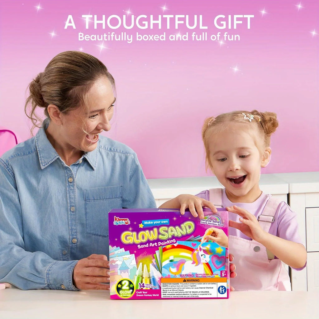 Kid Glow Sand Art Kits Glow in The Dark Sand Painting with 14 Colors