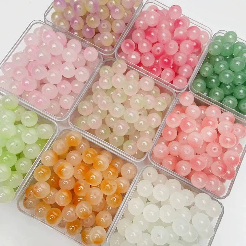 50pcs 8/10mm Dual Color Glass Round Loose Spacer Beads Jewelry Making