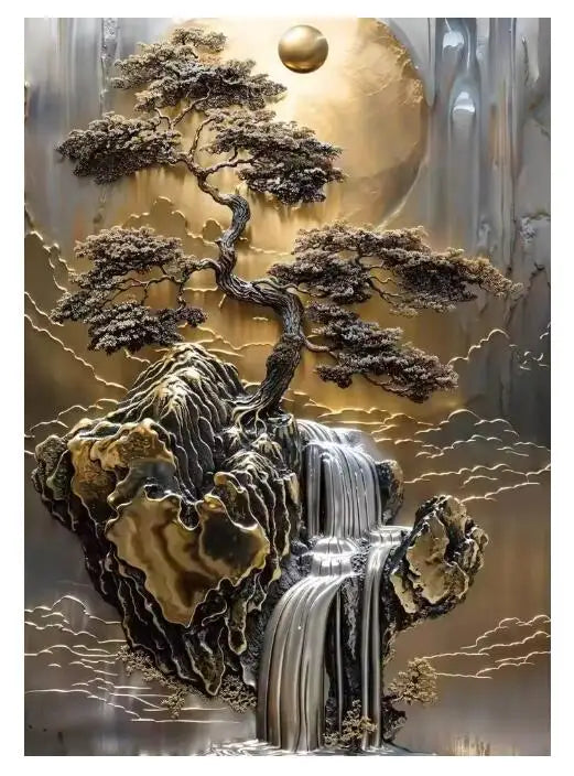 5D Diamond Painting Abstract Golden Tree Sailing Moon Decor Cross Stitch Kits