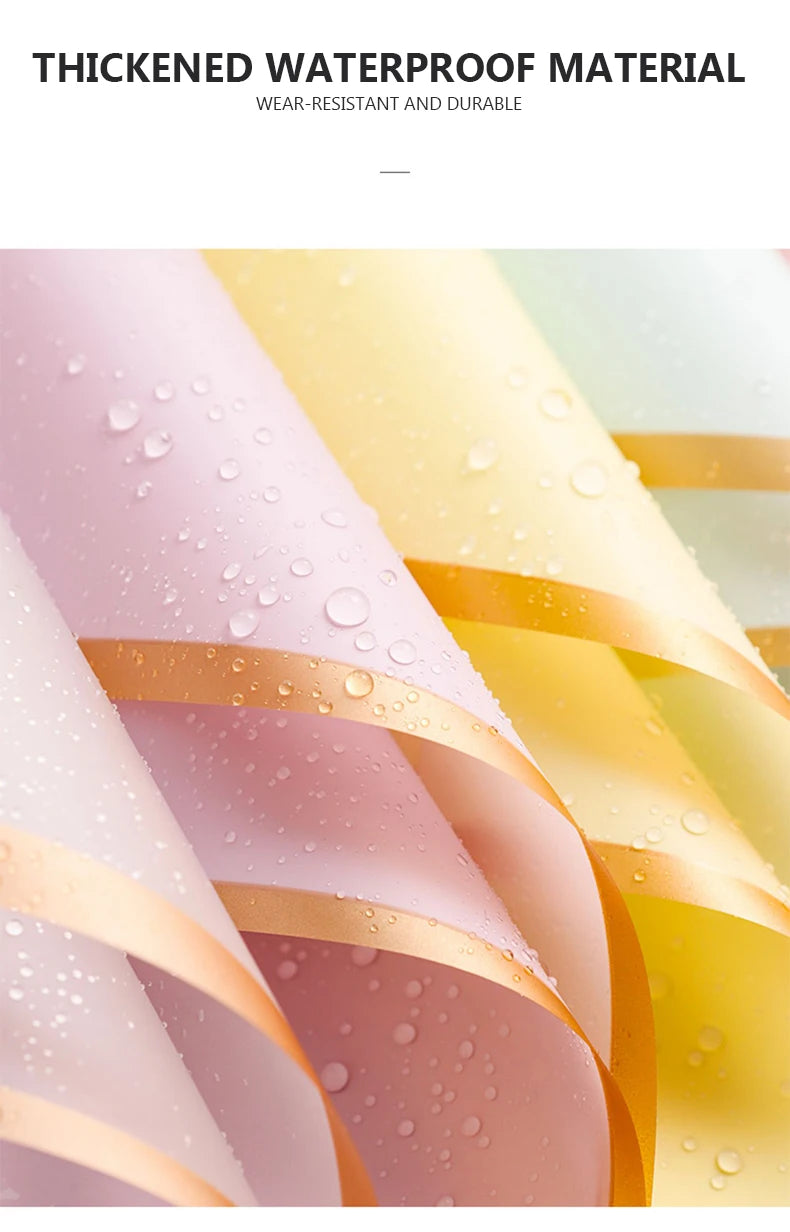 10 Sheets Flower Wrapping Paper with Golden Edges, Waterproof.