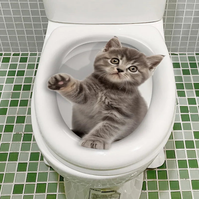 Vivid 3d Hole Cat Dog Animal Toilet Stickers Home Decoration, Diy Washroom Pvc Posters Kitten Puppy Cartoon Wall Art Decals