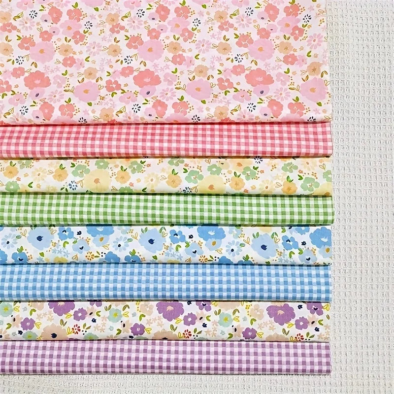 8pcs pure cotton flowermulti-color, fabric pre cut patchwork fabric.